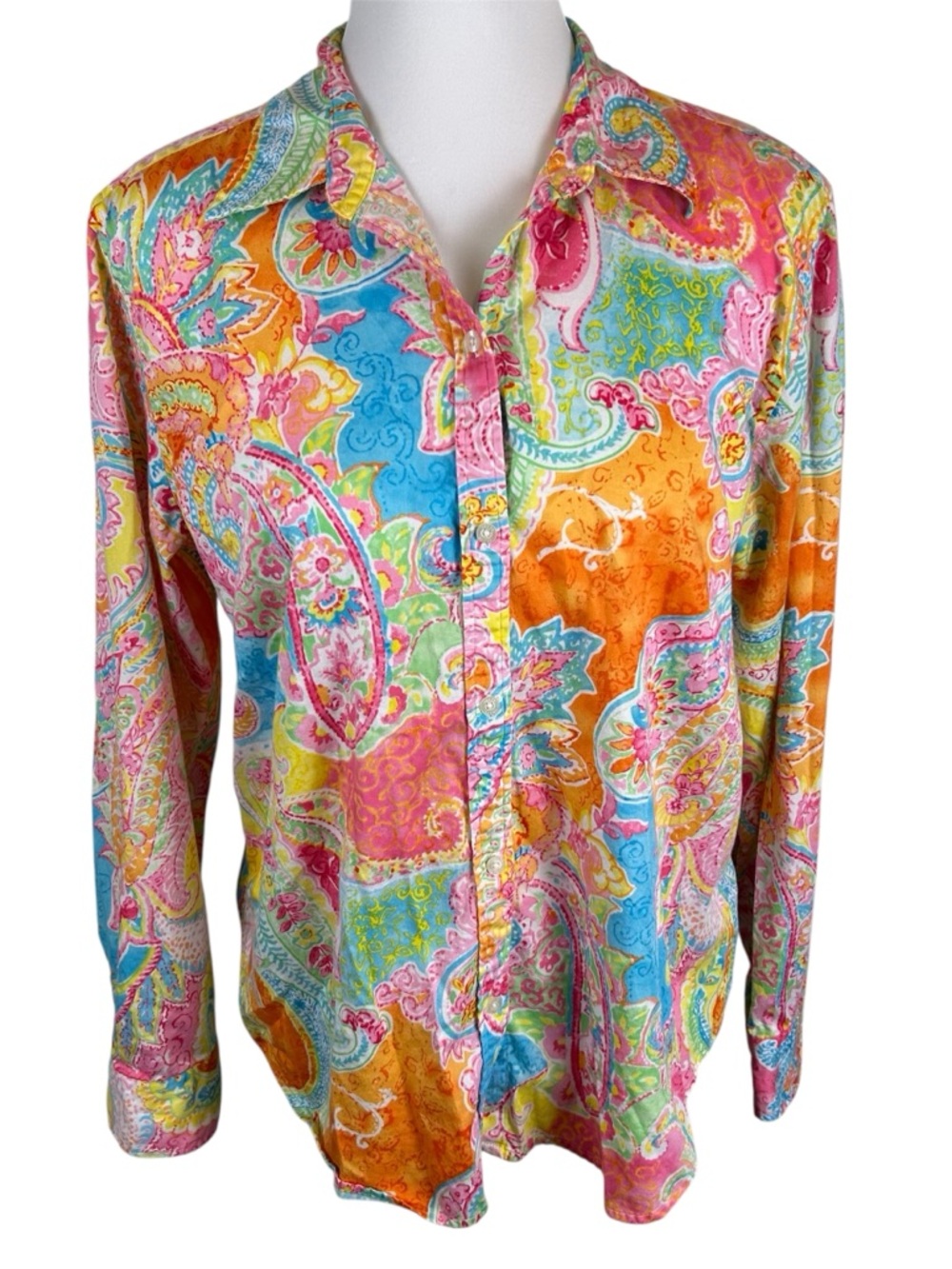 Chaps Paisley Button Down Shirt 100% Cotton Bright Pastel - Size XL